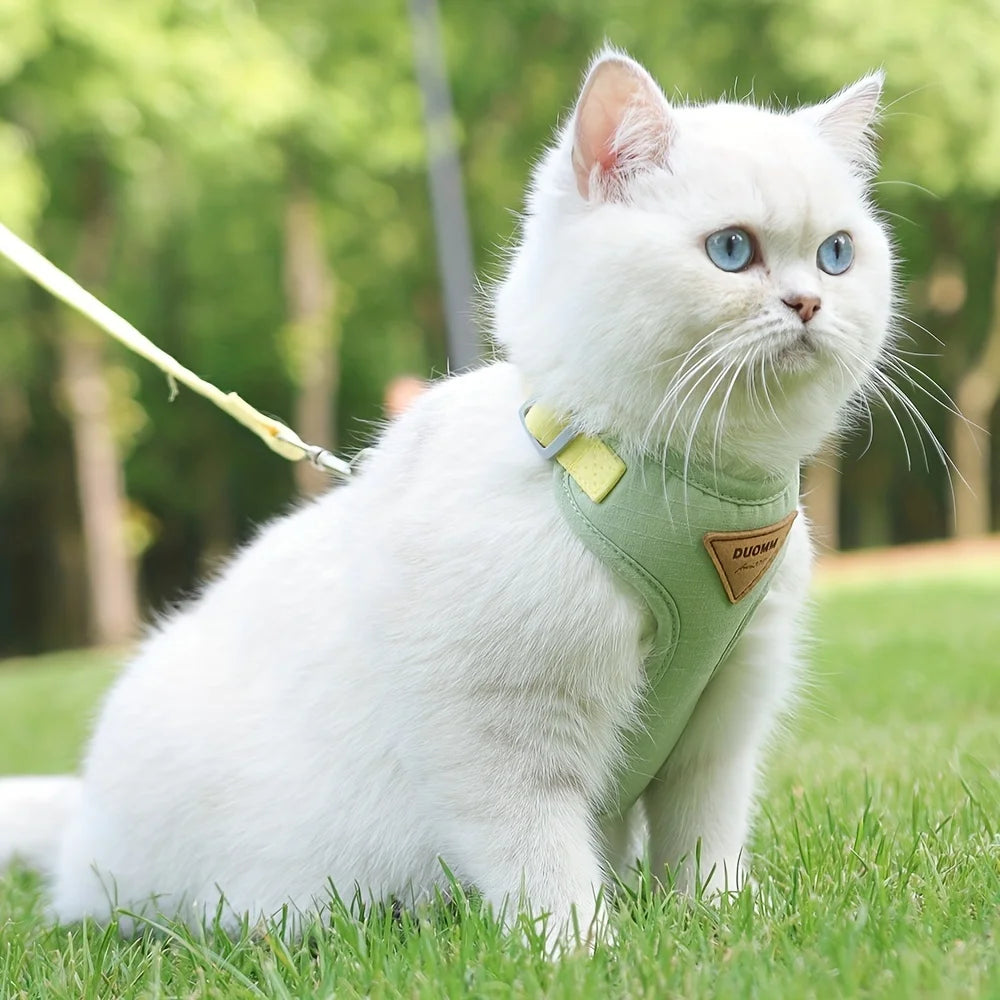 "Adjustable Reflective Cat Harness & Leash Set - Breathable Vest for Outdoor Walks"