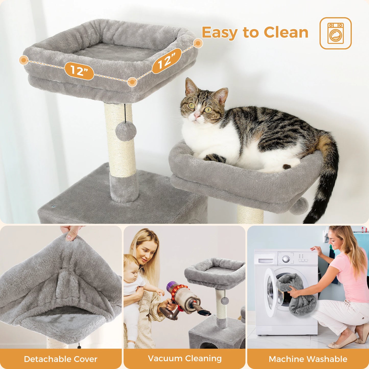 "Large Multi-Level Cat Tower – Cat Tree with Sisal Scratching Posts, Cozy Hammocks, and Spacious Condo Perch for Indoor Cats"