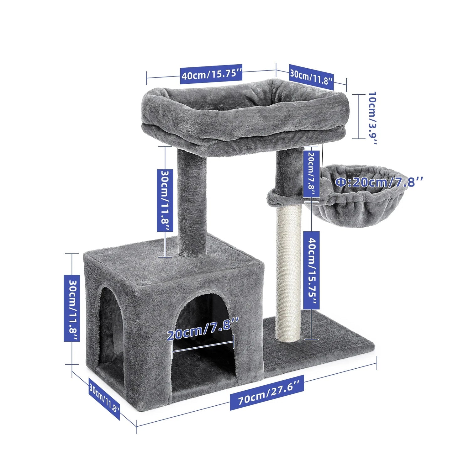 "Small Cat Tree Condo with Sisal Scratching  Indoor Cat Tower with Large Perch & Cozy Hammock for Kittens"