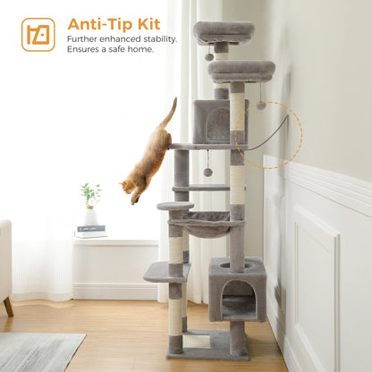 "Large Multi-Level Cat Tower – Cat Tree with Sisal Scratching Posts, Cozy Hammocks, and Spacious Condo Perch for Indoor Cats"