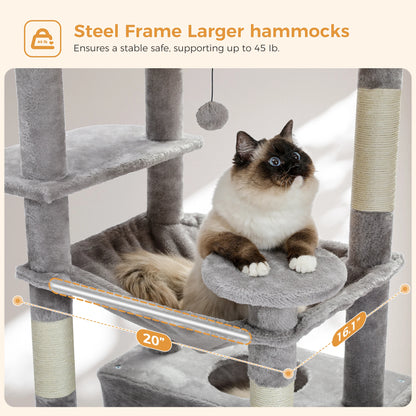 "Large Multi-Level Cat Tower – Cat Tree with Sisal Scratching Posts, Cozy Hammocks, and Spacious Condo Perch for Indoor Cats"