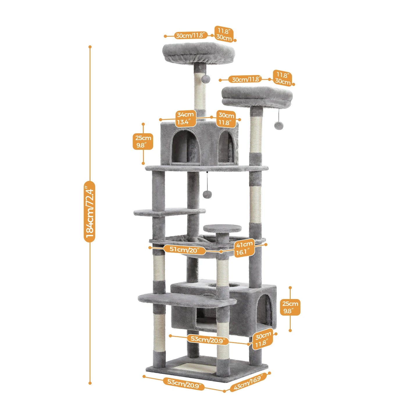 "Large Multi-Level Cat Tower – Cat Tree with Sisal Scratching Posts, Cozy Hammocks, and Spacious Condo Perch for Indoor Cats"