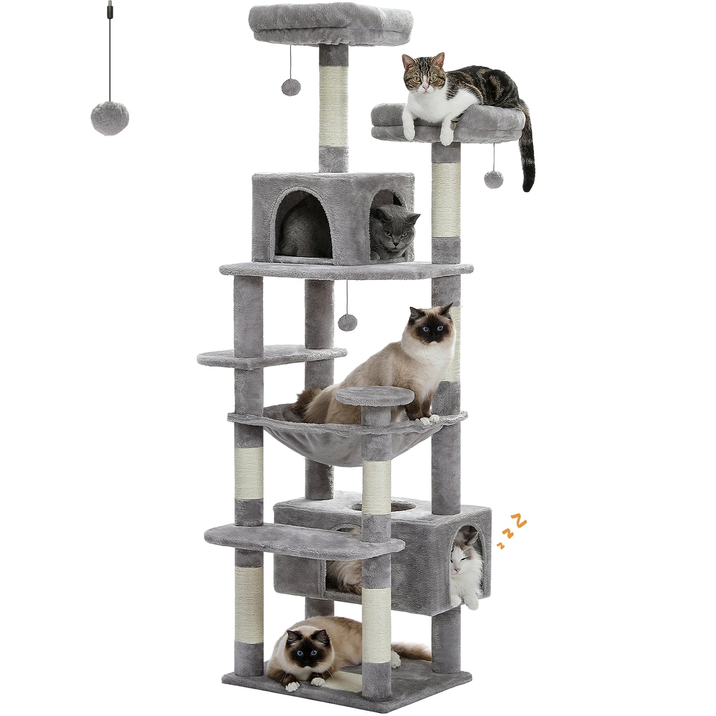 "Large Multi-Level Cat Tower – Cat Tree with Sisal Scratching Posts, Cozy Hammocks, and Spacious Condo Perch for Indoor Cats"