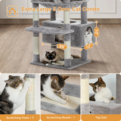 "Large Multi-Level Cat Tower – Cat Tree with Sisal Scratching Posts, Cozy Hammocks, and Spacious Condo Perch for Indoor Cats"