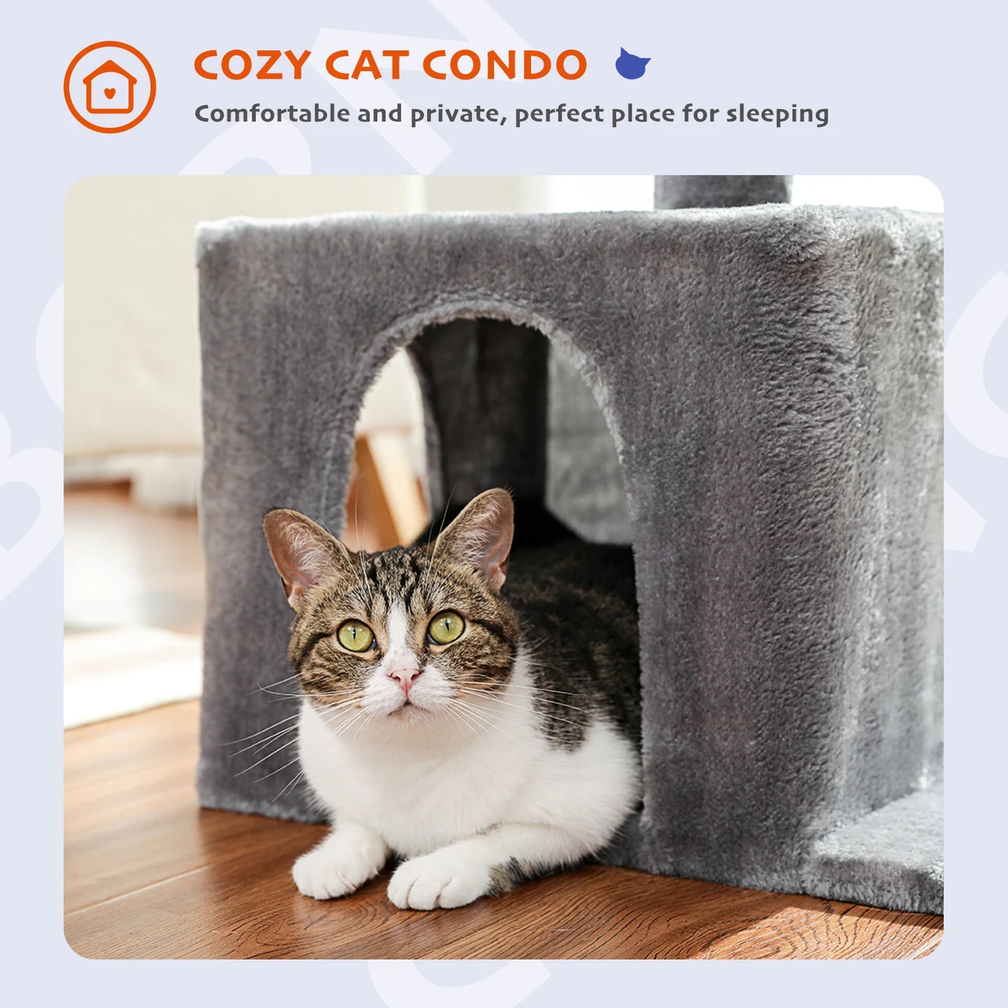 "Small Cat Tree Condo with Sisal Scratching  Indoor Cat Tower with Large Perch & Cozy Hammock for Kittens"