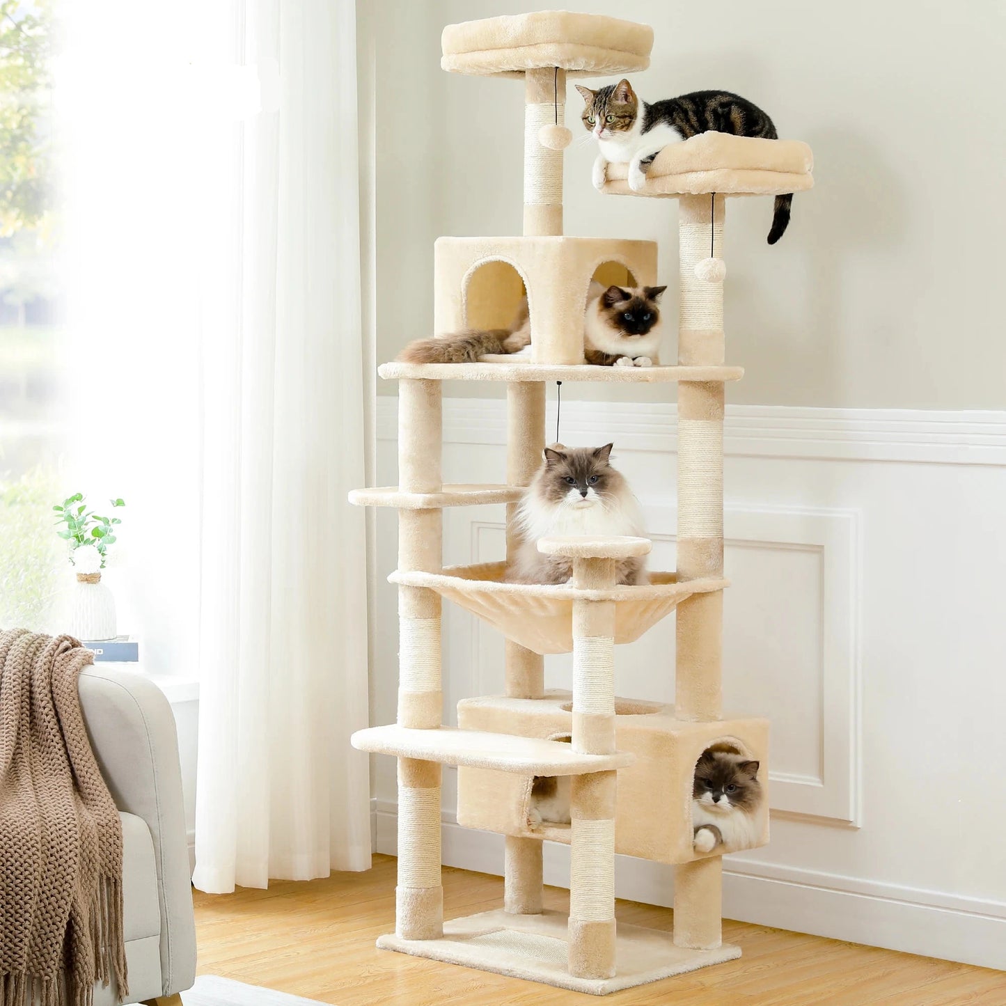 "Large Multi-Level Cat Tower – Cat Tree with Sisal Scratching Posts, Cozy Hammocks, and Spacious Condo Perch for Indoor Cats"