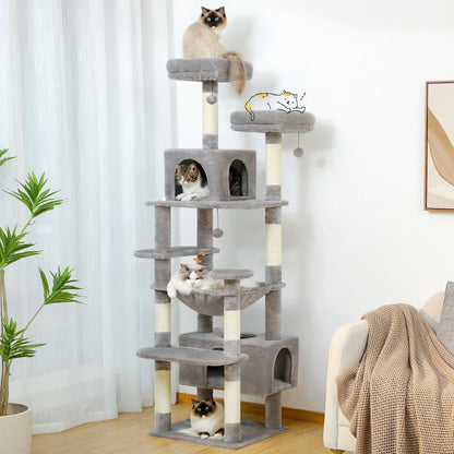 "Large Multi-Level Cat Tower – Cat Tree with Sisal Scratching Posts, Cozy Hammocks, and Spacious Condo Perch for Indoor Cats"