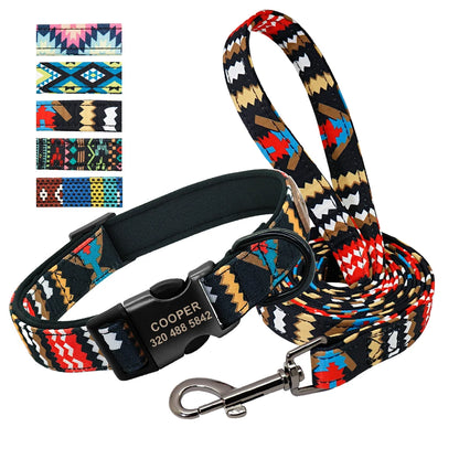 "Custom Nylon Dog Collar with Leash – Personalized ID Tags & Colorful Design"