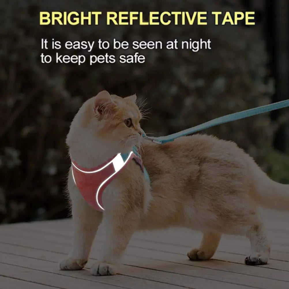 "Escape-Proof Adjustable Cat Harness and Leash Set – Reflective Soft Mesh Vest for Cats, Kittens, Small Dogs & Rabbits"