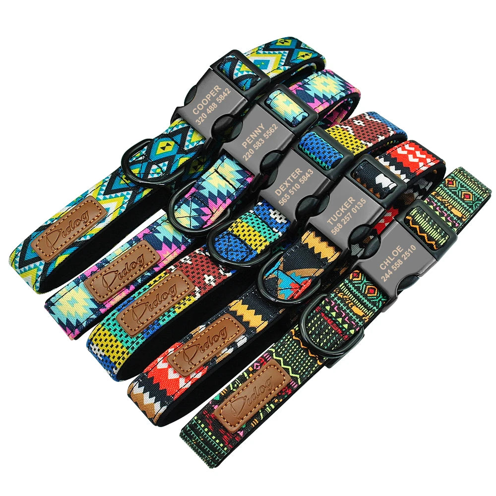 "Custom Nylon Dog Collar with Leash – Personalized ID Tags & Colorful Design"