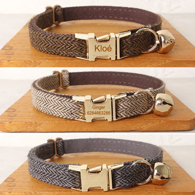 "Personalized Cat Collar with Bell & Bow - Engraved Nameplate for Small Pets"