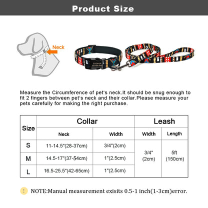 "Custom Nylon Dog Collar with Leash – Personalized ID Tags & Colorful Design"