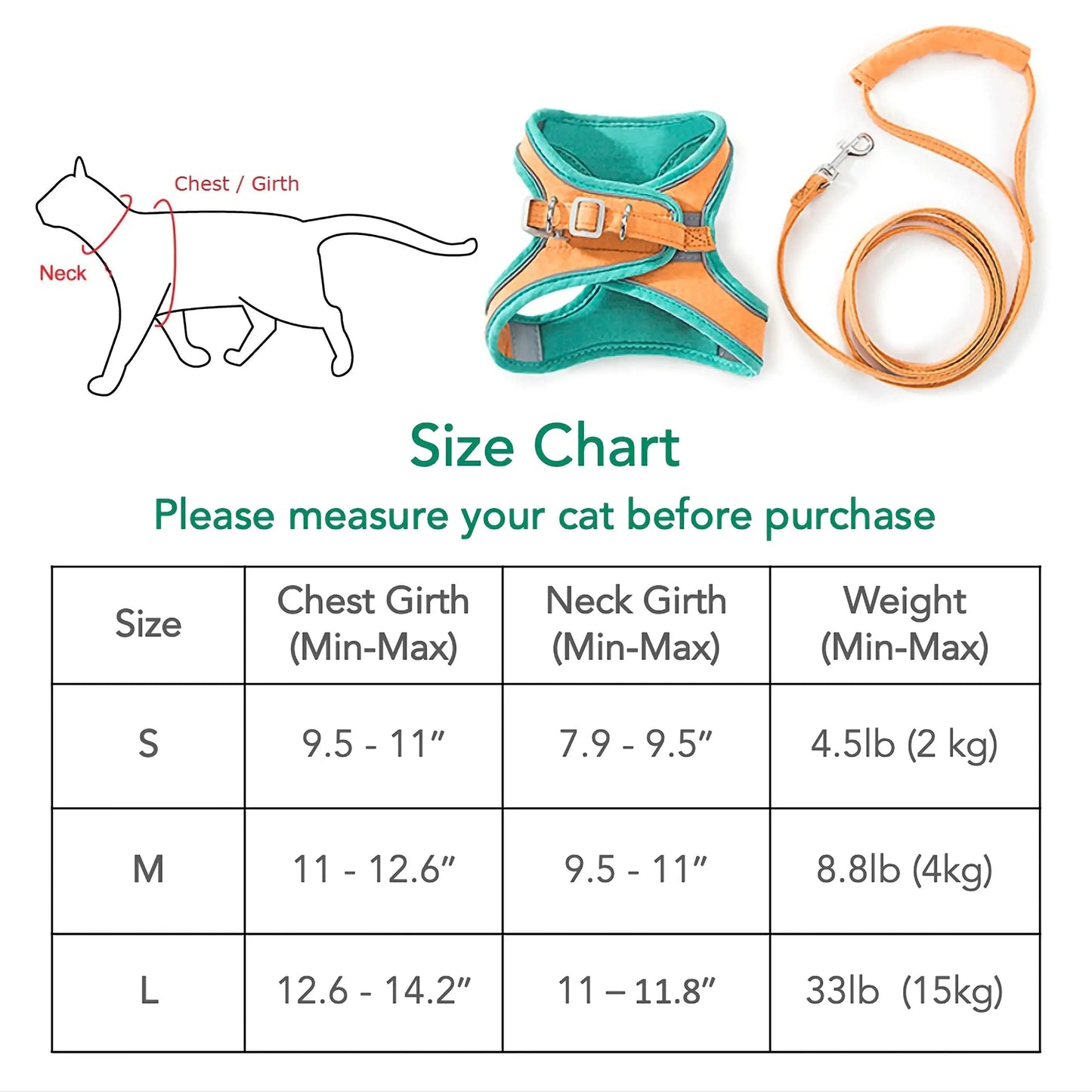 "Escape-Proof Adjustable Cat Harness and Leash Set – Reflective Soft Mesh Vest for Cats, Kittens, Small Dogs & Rabbits"