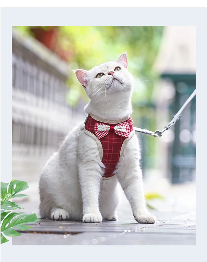 "Bowknot Cat Harness and Leash Set-Adjustable Vest with Cute Bow Design for Cats & Small Dogs"