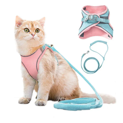 "Escape-Proof Adjustable Cat Harness and Leash Set – Reflective Soft Mesh Vest for Cats, Kittens, Small Dogs & Rabbits"