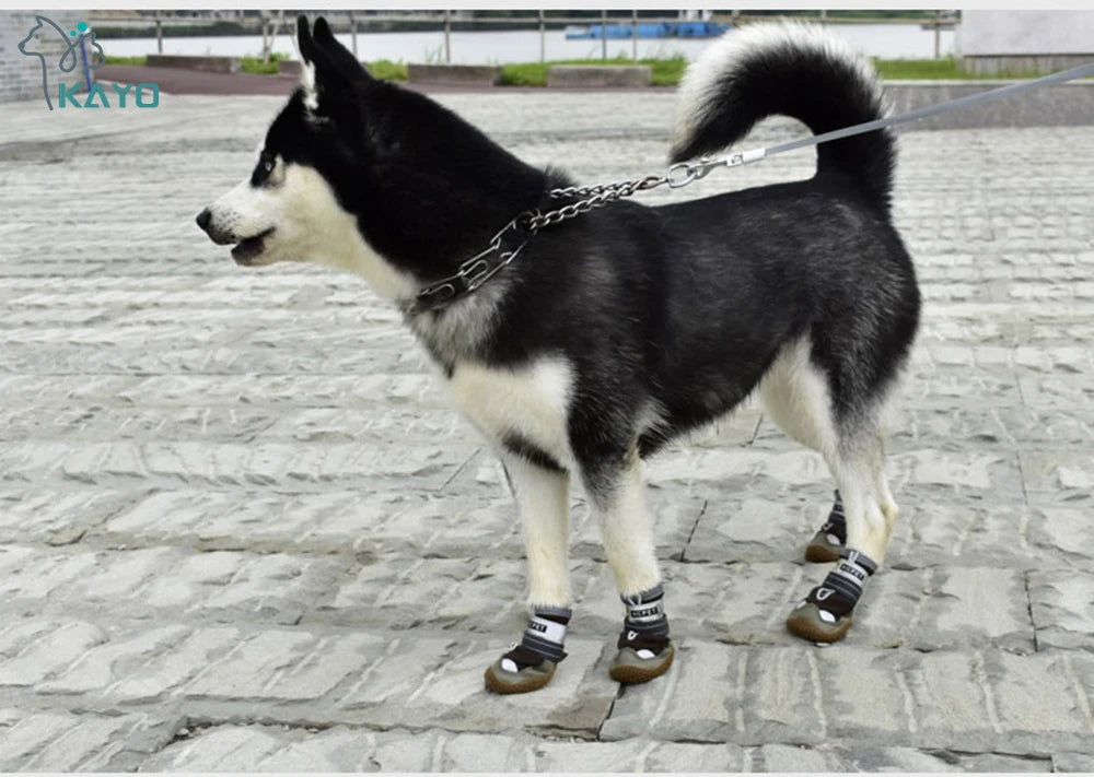 "Reflective Waterproof Dog Boots Set (4pcs) - Warm Anti-Slip Shoes for Medium & Large Dogs, Perfect for Snow, Rain & Outdoor Adventures"