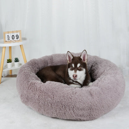 "Large Donut Plush Dog Bed – Fluffy, Washable Pet Basket for Small to Large Dogs & Cats"