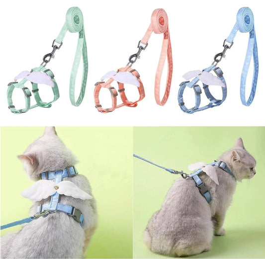 "Angel Wing Kitten Leash & Harness Set – Soft, Breathable, Anti-Escape Design for Outdoor Walks"