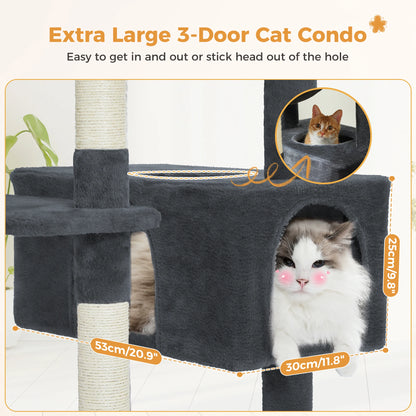 "Large Multi-Level Cat Tower – Cat Tree with Sisal Scratching Posts, Cozy Hammocks, and Spacious Condo Perch for Indoor Cats"