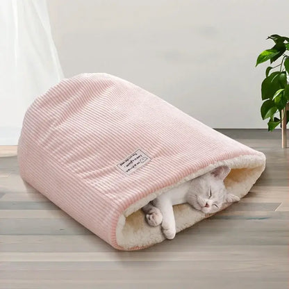 "Plush Cat Bed & Dog Sleeping Cave | Warm Winter Nest for Small Pets"