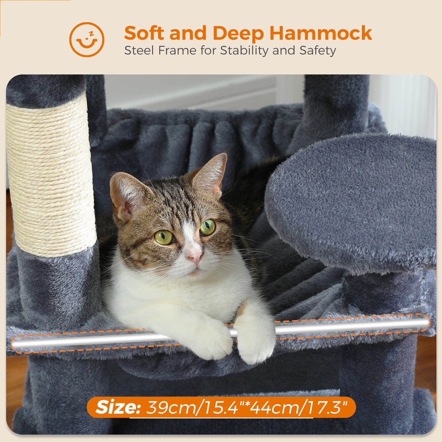 "Large Multi-Level Cat Tower – Cat Tree with Sisal Scratching Posts, Cozy Hammocks, and Spacious Condo Perch for Indoor Cats"