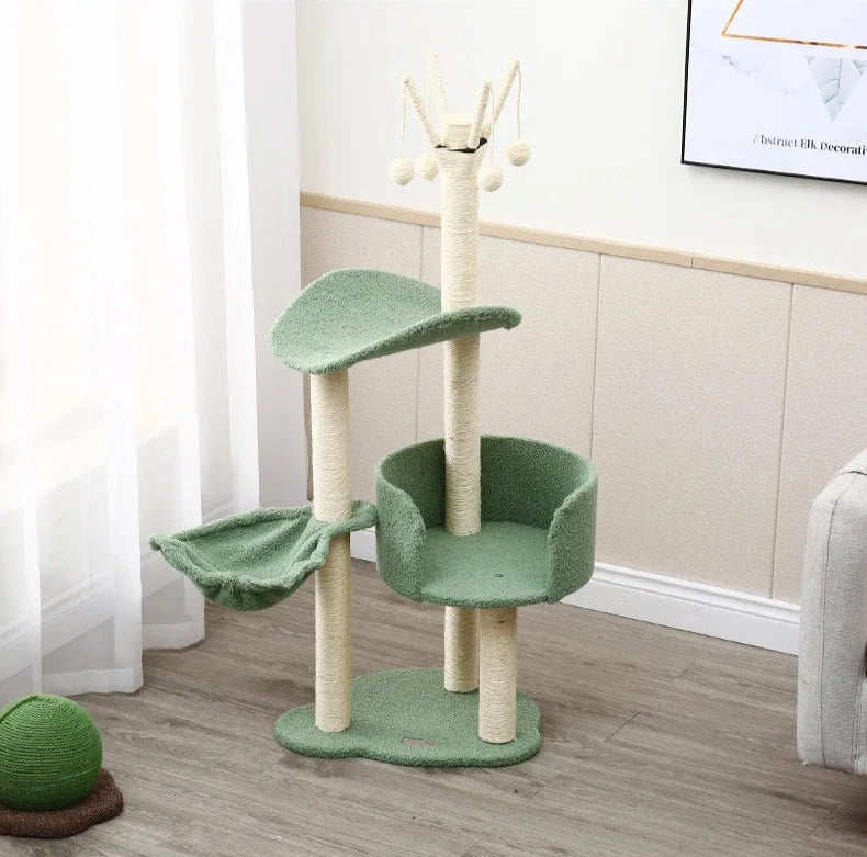 "Cat Climbing Tree with Hammock & Scratching Posts - Multi-Level Cat House for Play & Relaxation"