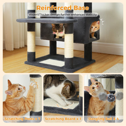 "Large Multi-Level Cat Tower – Cat Tree with Sisal Scratching Posts, Cozy Hammocks, and Spacious Condo Perch for Indoor Cats"