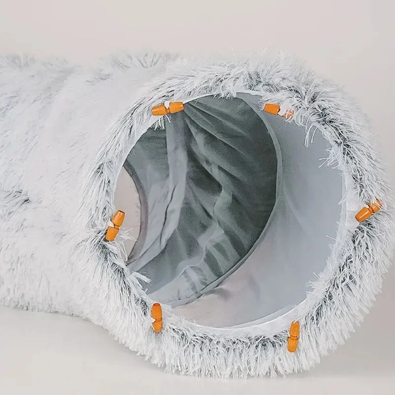 "Interactive Fluffy Cat Hideaway Bed with Tunnel - Donut Bed with Play Tunnel & Peephole"