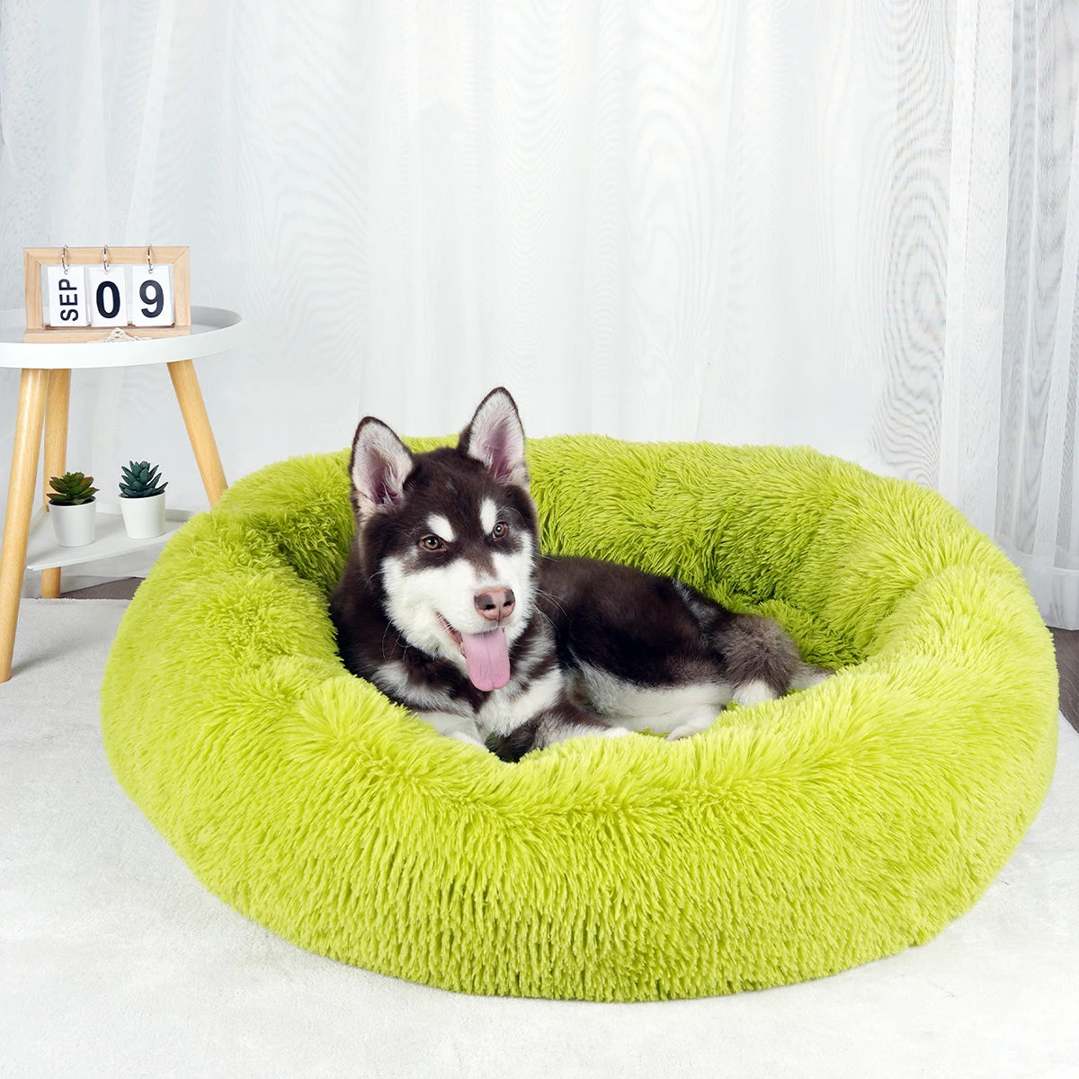 "Large Donut Plush Dog Bed – Fluffy, Washable Pet Basket for Small to Large Dogs & Cats"