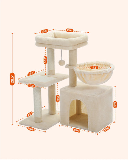 "Cat Tree Tower for Indoor Cats – 2 Styles with Scratching Posts, Large Hammock & Removable Perch, Grey"