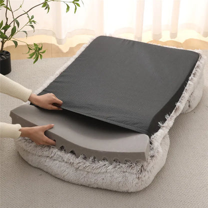 "Thickened Square Dog Bed - Plush Winter Pet Bed with Removable Pad"