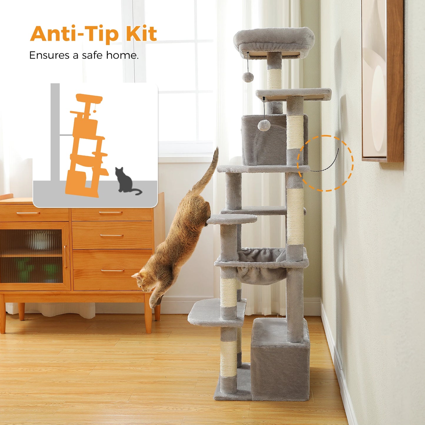 "Large Multi-Level Cat Tower – Cat Tree with Sisal Scratching Posts, Cozy Hammocks, and Spacious Condo Perch for Indoor Cats"