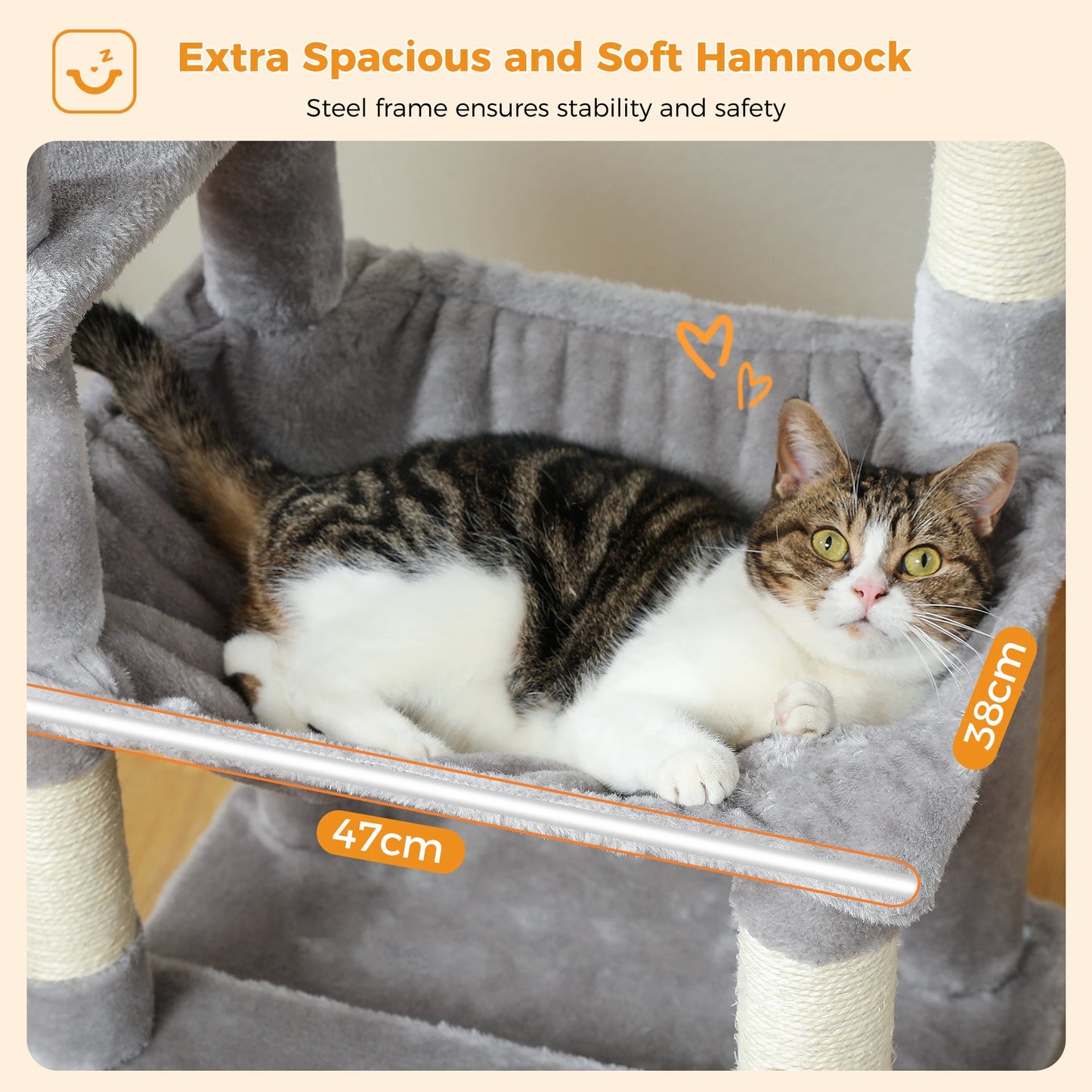 "Large Multi-Level Cat Tower – Cat Tree with Sisal Scratching Posts, Cozy Hammocks, and Spacious Condo Perch for Indoor Cats"