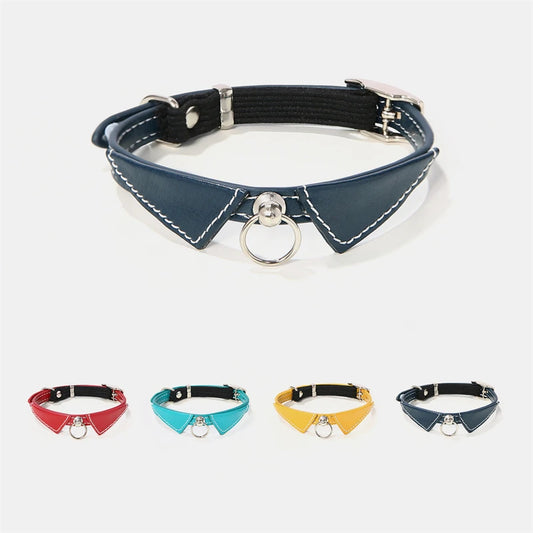 "Custom Leather Bow Tie Cat & Dog Collar | Fashionable Adjustable Pet Collar & Leash Set"