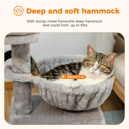 "Cat Tree Tower for Indoor Cats – 2 Styles with Scratching Posts, Large Hammock & Removable Perch, Grey"