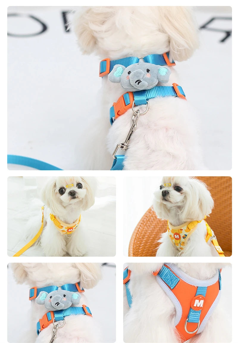 "Adjustable Animal Print Collar & Harness Set - For Small to Medium Dogs"