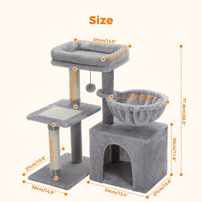 "Cat Tree Tower for Indoor Cats – 2 Styles with Scratching Posts, Large Hammock & Removable Perch, Grey"