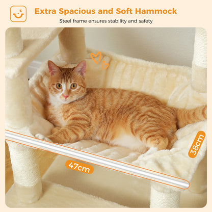 "Large Multi-Level Cat Tower – Cat Tree with Sisal Scratching Posts, Cozy Hammocks, and Spacious Condo Perch for Indoor Cats"