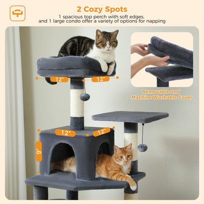 "Large Multi-Level Cat Tower – Cat Tree with Sisal Scratching Posts, Cozy Hammocks, and Spacious Condo Perch for Indoor Cats"