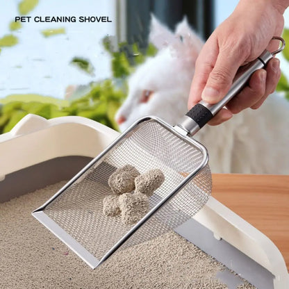 "Durable Metal Cat Litter Scoop - Stainless Steel Shovel with Fine Holes for Efficient Cleaning"