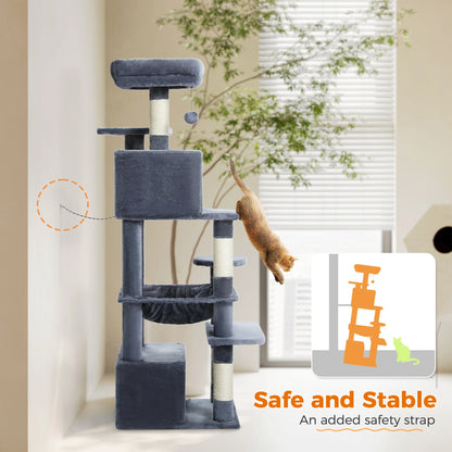 "Large Multi-Level Cat Tower – Cat Tree with Sisal Scratching Posts, Cozy Hammocks, and Spacious Condo Perch for Indoor Cats"