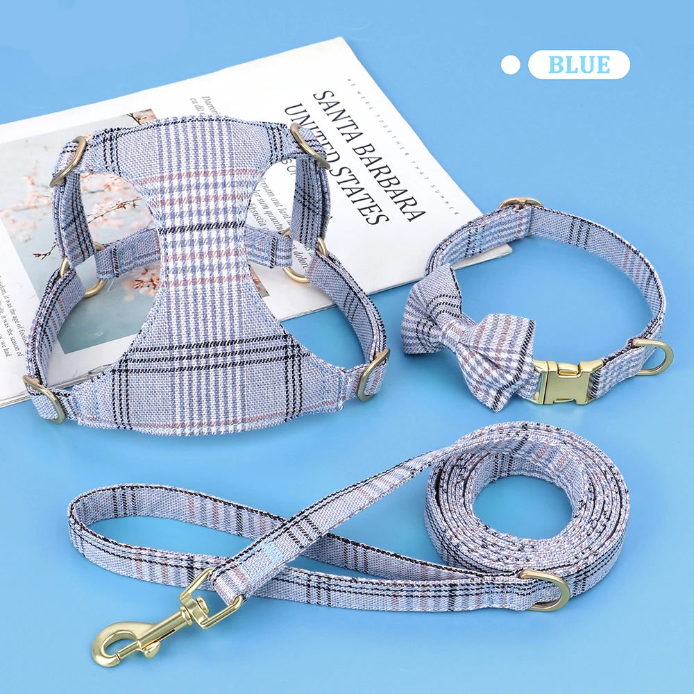 "Adjustable Bowknot Dog Harness and Collar Set with Leash - Comfortable Nylon Gear for Small and Medium Dogs"