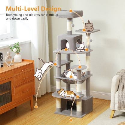 "Large Multi-Level Cat Tower – Cat Tree with Sisal Scratching Posts, Cozy Hammocks, and Spacious Condo Perch for Indoor Cats"