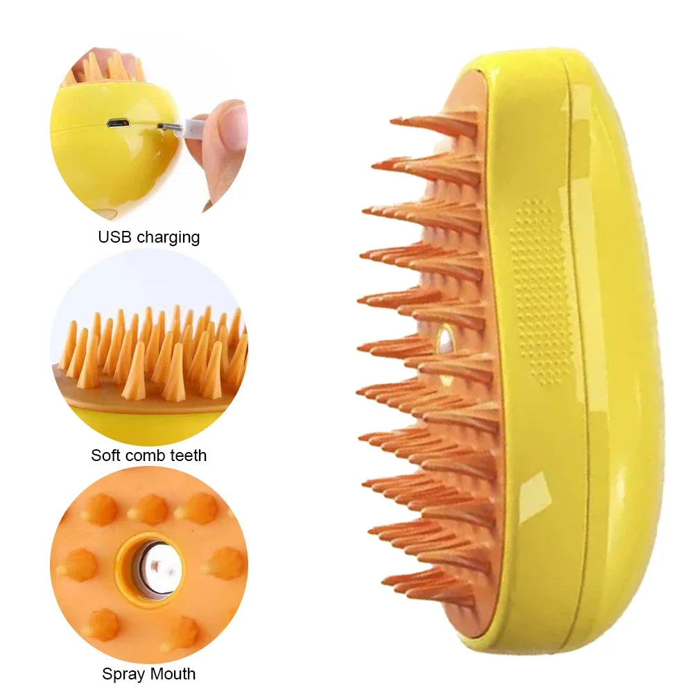 "3-in-1 Electric Pet Grooming Brush - Steam, Massage & Hair Removal"