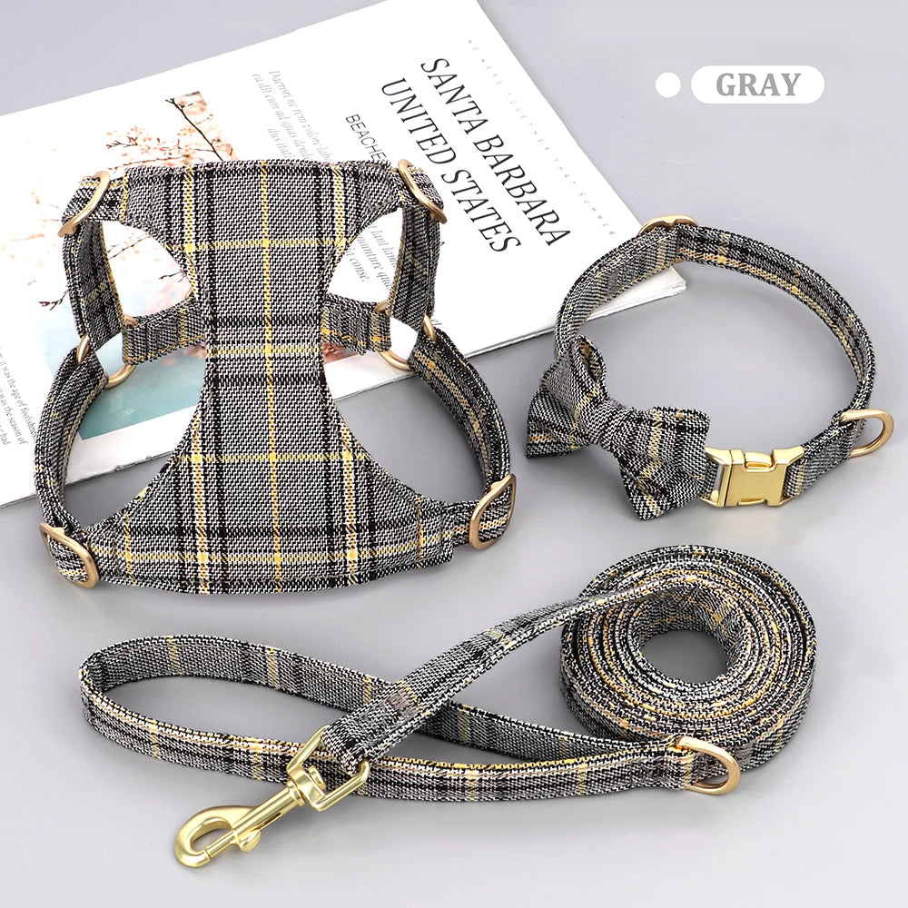 "Adjustable Bowknot Dog Harness and Collar Set with Leash - Comfortable Nylon Gear for Small and Medium Dogs"