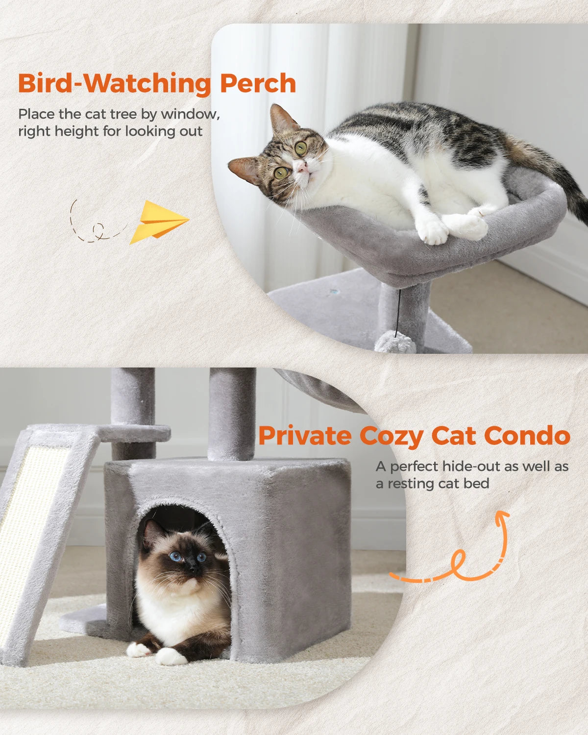 "Small Cat Tree Condo with Sisal Scratching  Indoor Cat Tower with Large Perch & Cozy Hammock for Kittens"