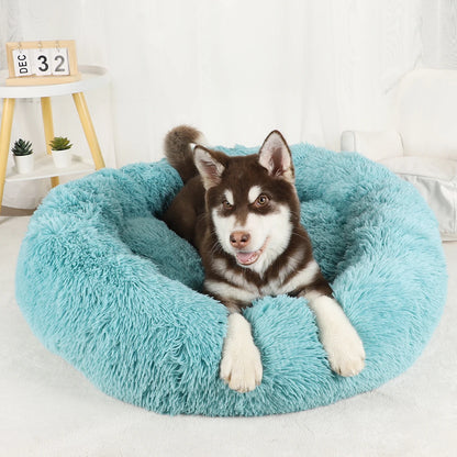 "Large Donut Plush Dog Bed – Fluffy, Washable Pet Basket for Small to Large Dogs & Cats"