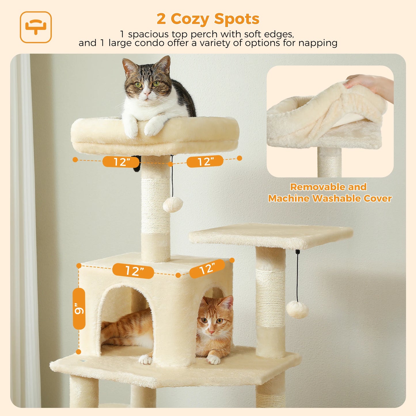 "Large Multi-Level Cat Tower – Cat Tree with Sisal Scratching Posts, Cozy Hammocks, and Spacious Condo Perch for Indoor Cats"