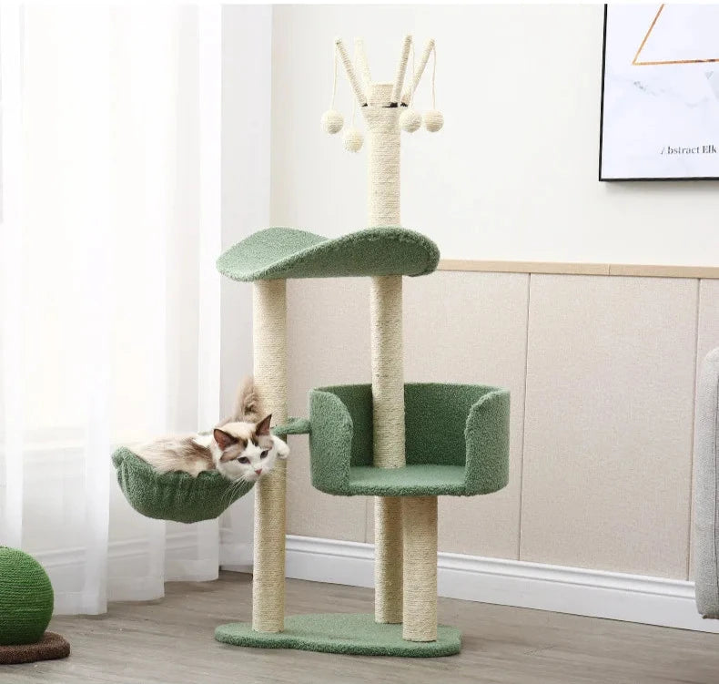 "Cat Climbing Tree with Hammock & Scratching Posts - Multi-Level Cat House for Play & Relaxation"