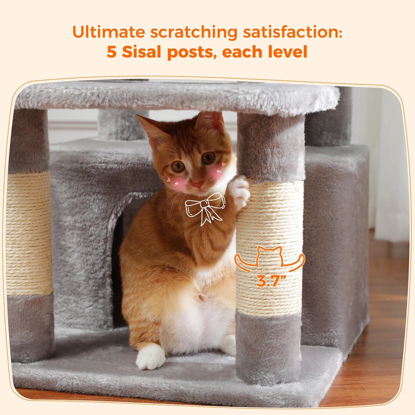 "Large Multi-Level Cat Tower – Cat Tree with Sisal Scratching Posts, Cozy Hammocks, and Spacious Condo Perch for Indoor Cats"